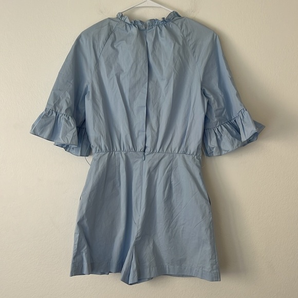 Sandro Paris Women’s Rosalyn Colorblock Pinstriped Blue Romper no size no belt - Picture 4 of 8